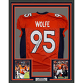 Framed Autographed/Signed Derek Wolfe 35x39 Denver Orange Pro Cut Football Jersey Beckett BAS COA
