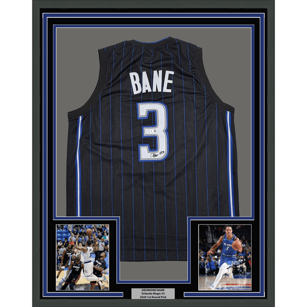 Framed Autographed/Signed Desmond Bane 35x39 Orlando Black Pinstripe Basketball Jersey Beckett BAS COA