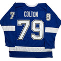 Autographed/Signed Ross Colton Tampa Bay Blue Hockey Jersey Beckett BAS COA