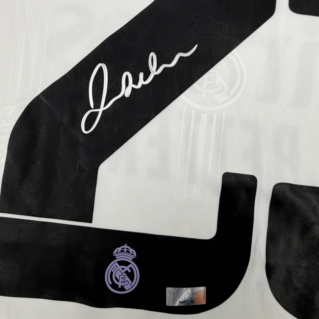 Autographed/Signed David Beckham Real Madrid White Soccer Jersey Panini Authentic COA