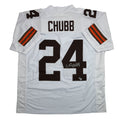 Autographed/Signed Nick Chubb Cleveland White Football Jersey Beckett BAS COA
