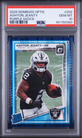 Graded 2025 Panini Donruss Optic Ashton Jeanty #202 Purple Shock Rookie RC Football Card PSA 10 Gem Mint