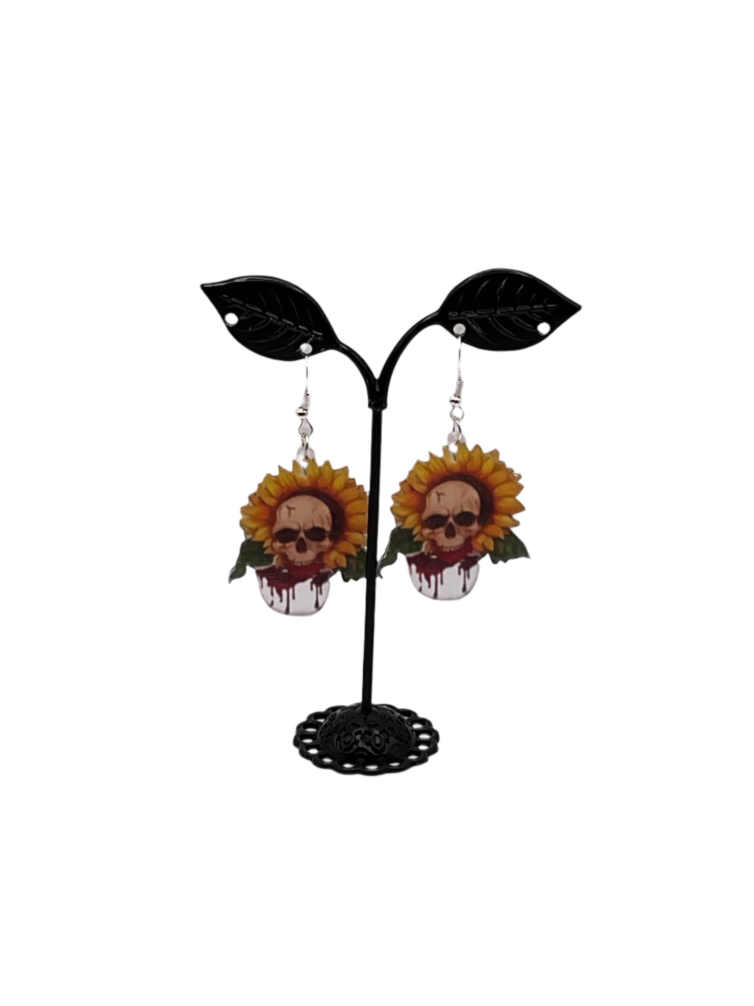 Skull In Sunflower Earrings