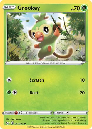 Grookey () 011/202 - SWSH01 Sword & Shield Base Set Reverse Holofoil