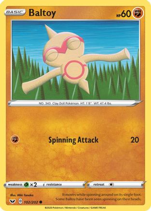 Baltoy 102/202 - SWSH01 Sword & Shield Base Set Reverse Holofoil