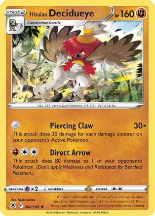 Hisuian Decidueye 082/189 - SWSH10 Astral Radiance Holofoil