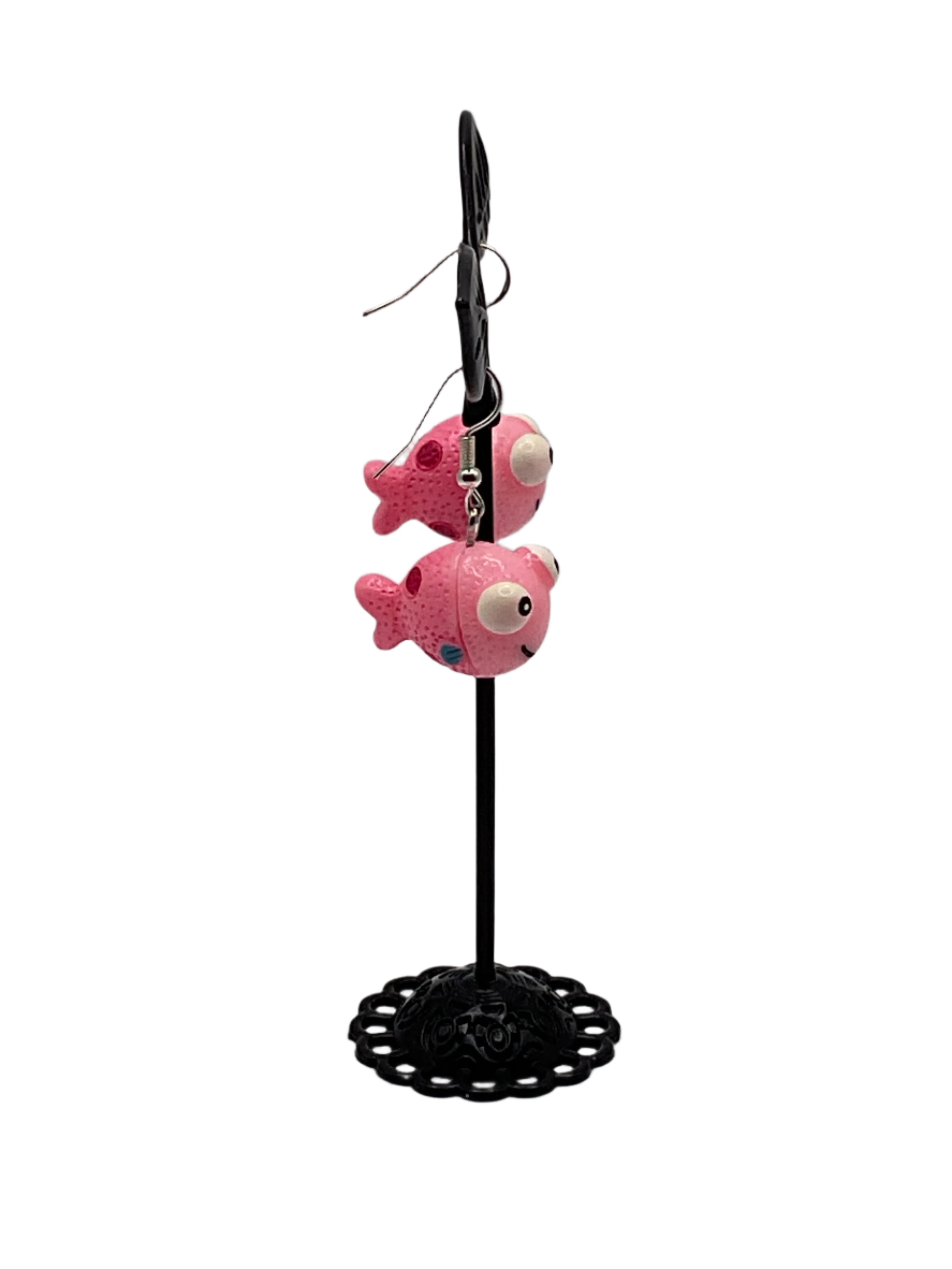 3-D Pink Fish Earrings