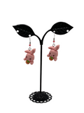 Pink Bunny with Carrot Earrings