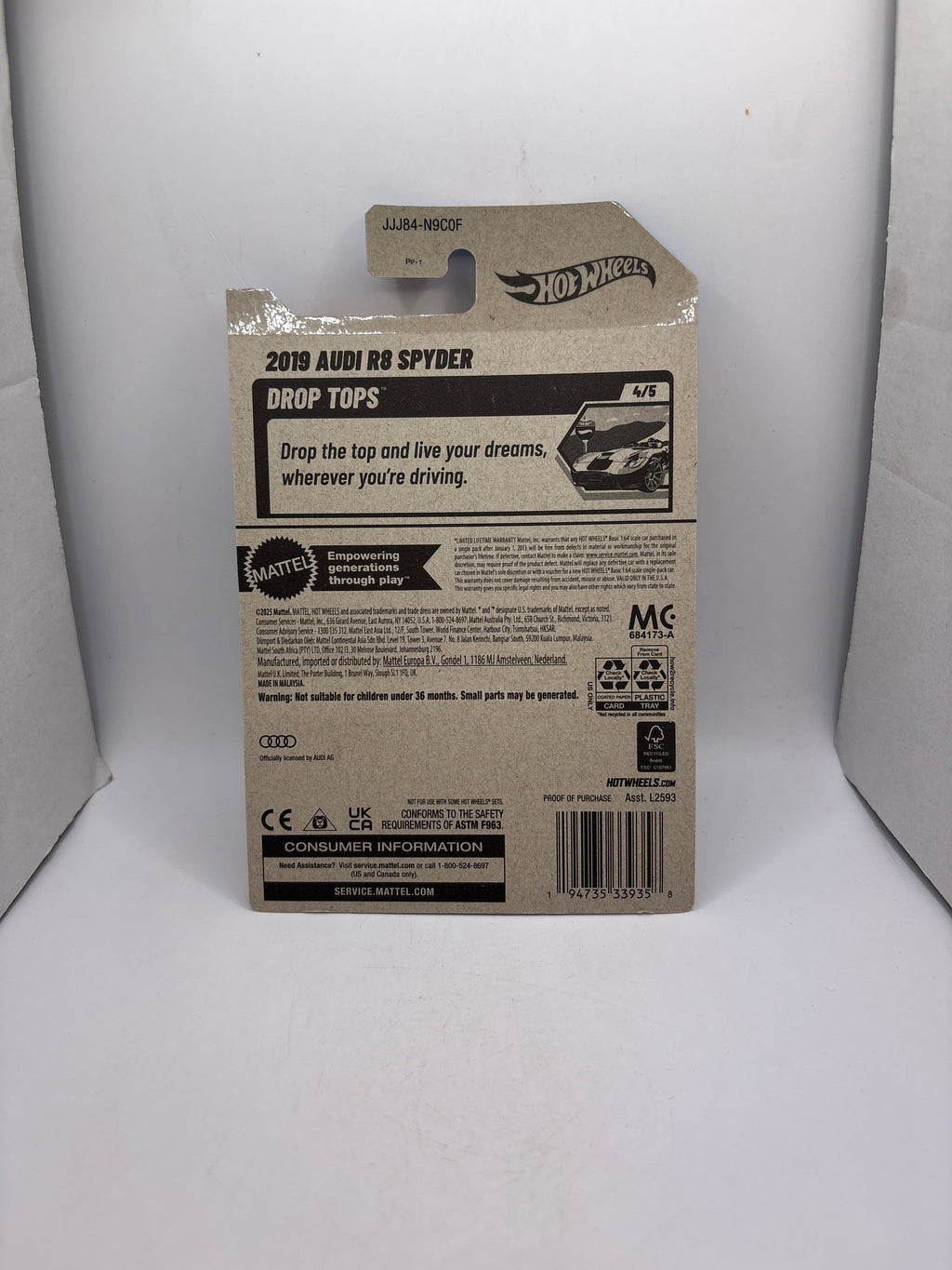 Hot Wheels 2019 Audi R8 Spyder Diecast black