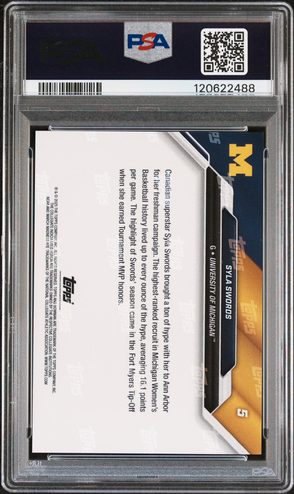 Graded 2025 Topps Bowman U Now Syla Swords #5 March Madness Rookie RC Basketball Card PSA 8 Near Mint