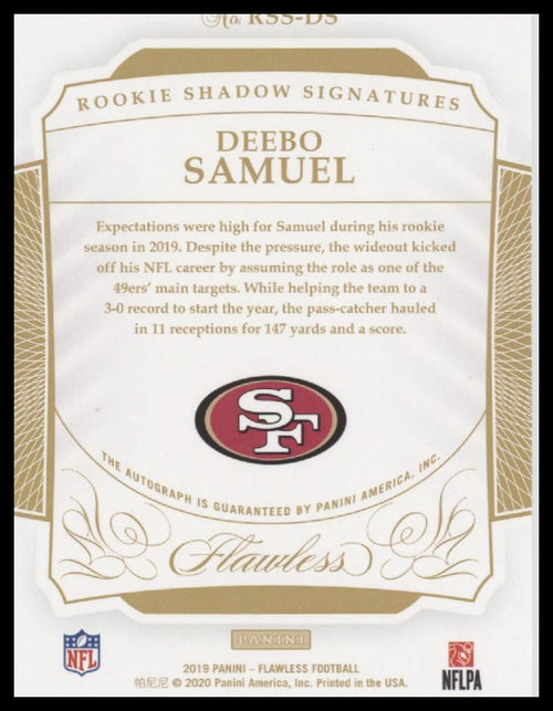 2019 Panini Flawless Rookie Shadow Signatures Silver Deebo Samuel #/20 #RSS-DS