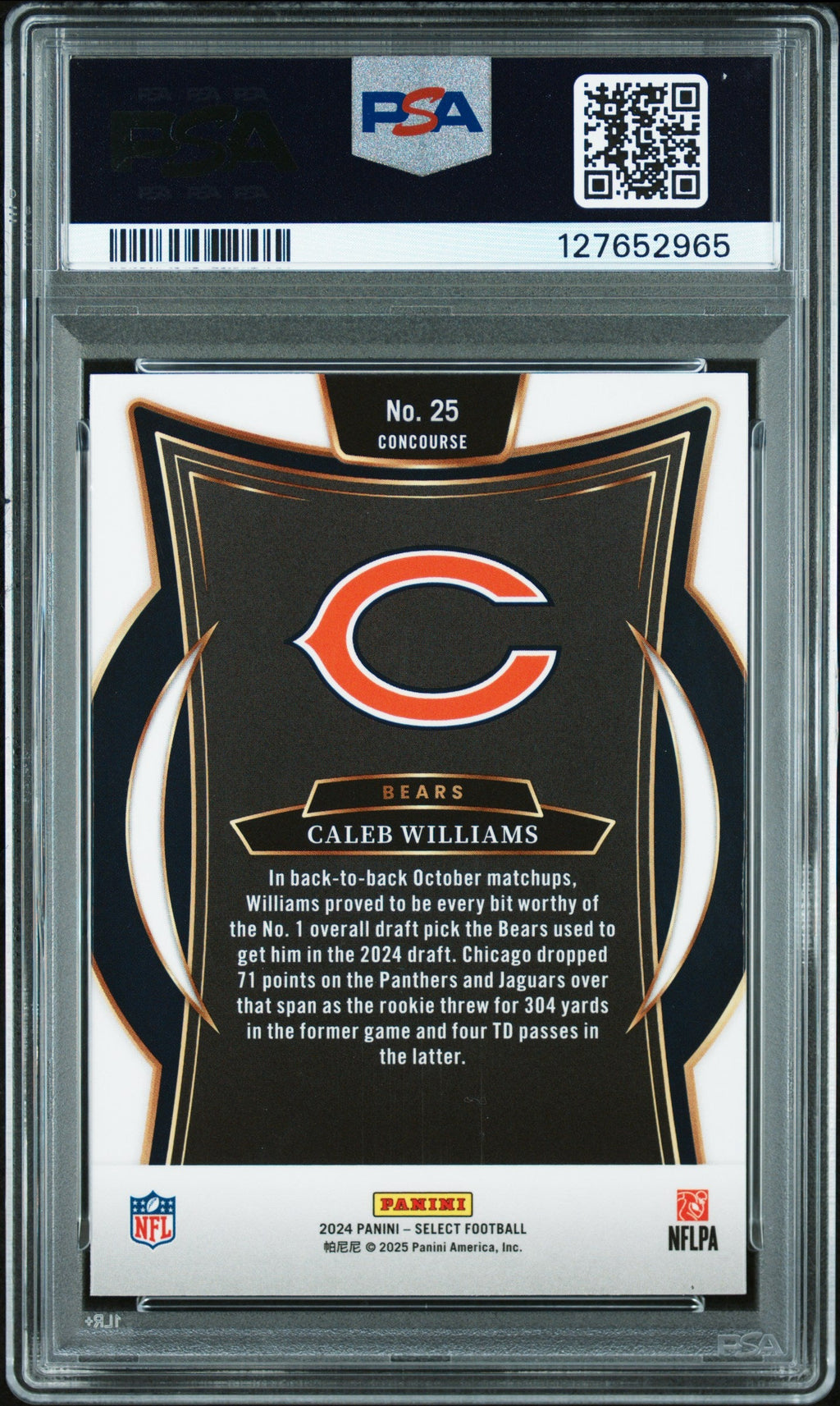 Graded 2024 Panini Select Caleb Williams #25 Rookie RC Football Card PSA 10 Gem Mint
