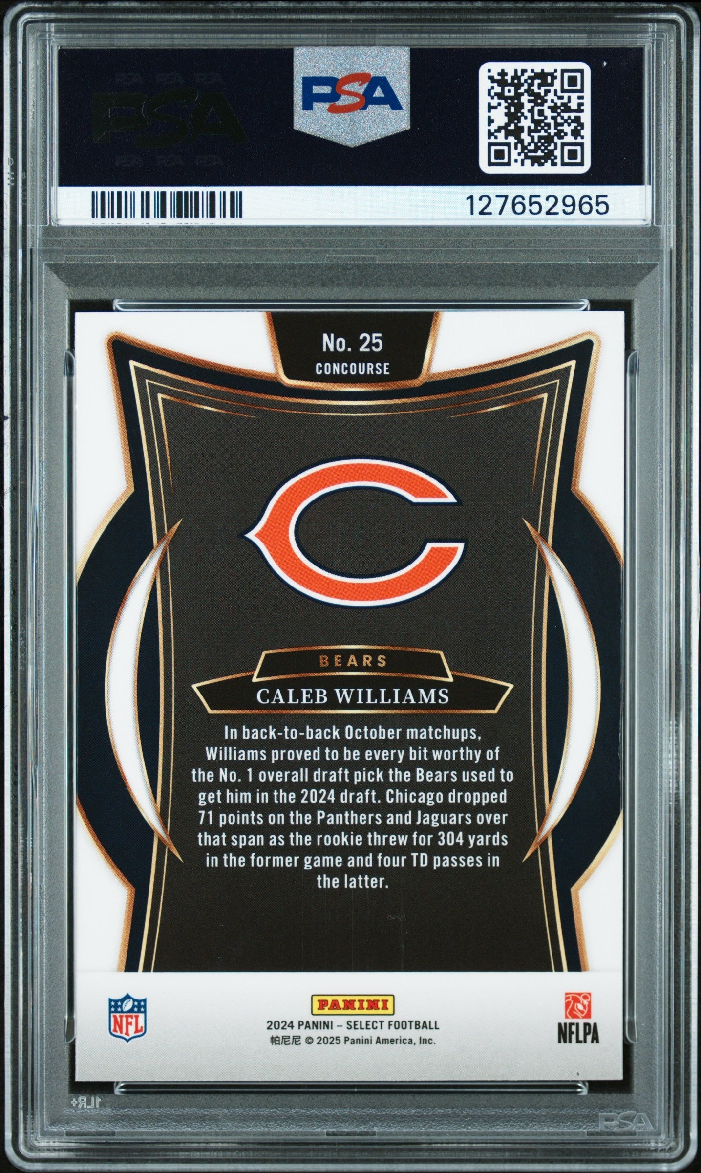 Graded 2024 Panini Select Caleb Williams #25 Rookie RC Football Card PSA 10 Gem Mint