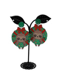 Christmas Sloth in Wreath Earrings