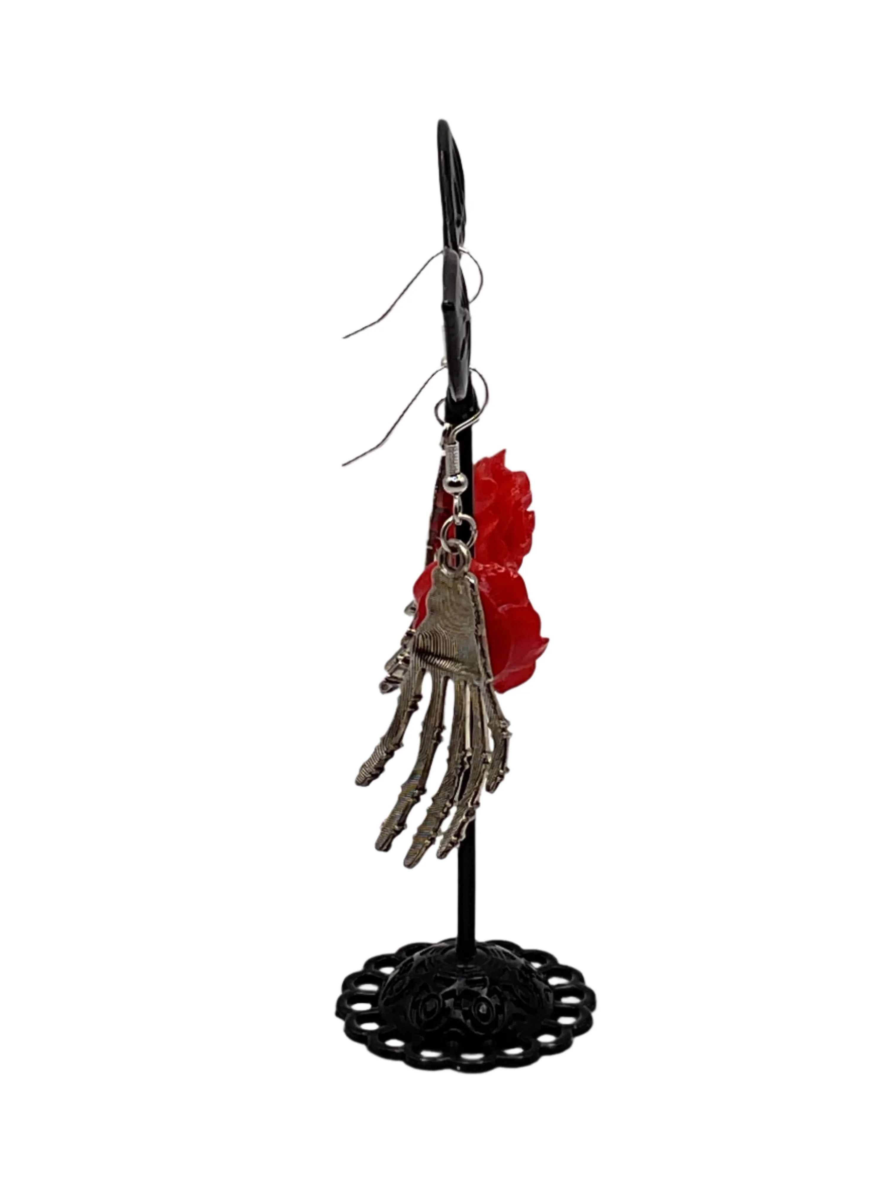 Skeleton Hand with Flower Earrings