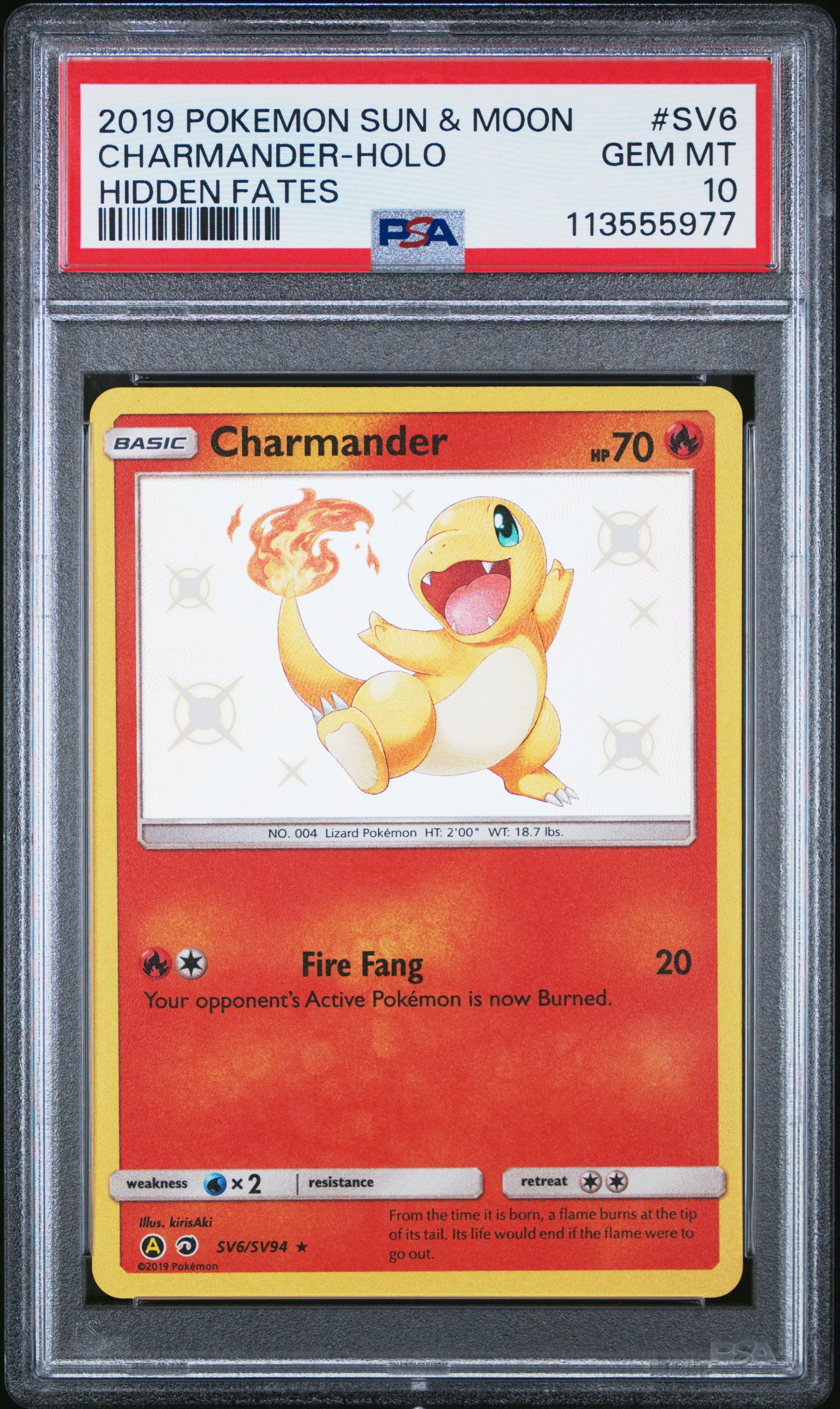 Graded 2019 PKM Sun & Moon Hidden Fates #SV6 Charmander-Holo Hidden Fates Trading Card Game PSA 10 Gem Mint