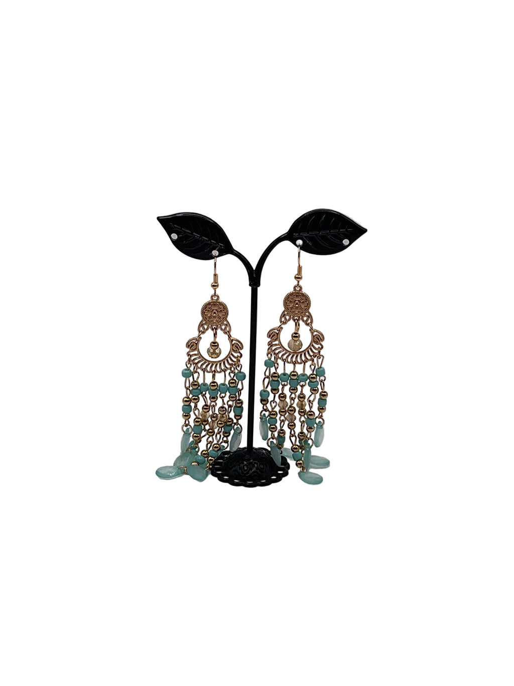 Blue and Golden Beaded Earrings