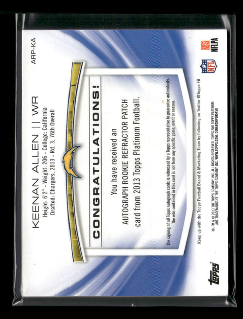 2013 Topps Platinum Rookie Patch/Auto Refractors Keenan Allen #/1000 #ARP-KA