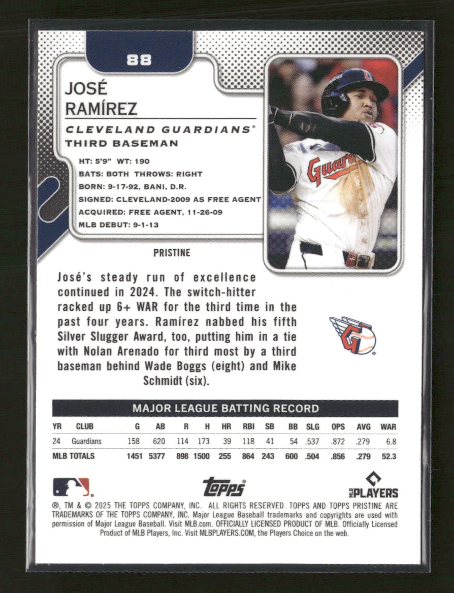 2025 Topps Pristine Aqua Refractor José Ramírez #/199 #88