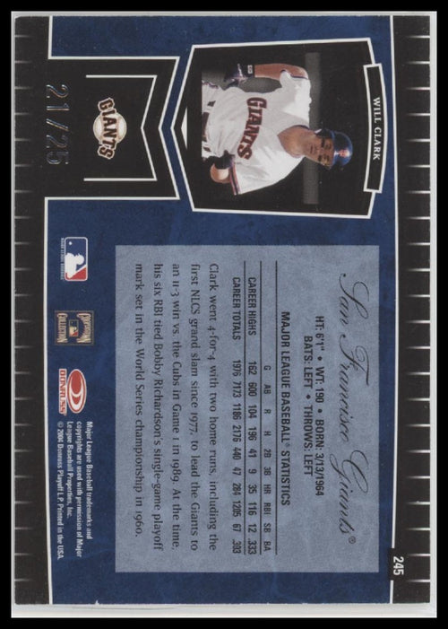 2004 Leaf Certified Cuts Marble Signature Blue Will Clark #/25 Auto #245