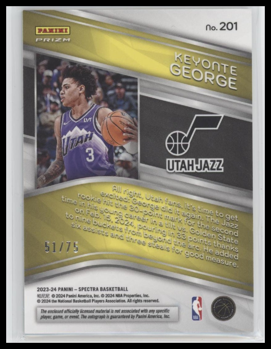 2023-24 Panini Spectra Rookie Jersey Auto Supernova Keyonte George #/75 #201