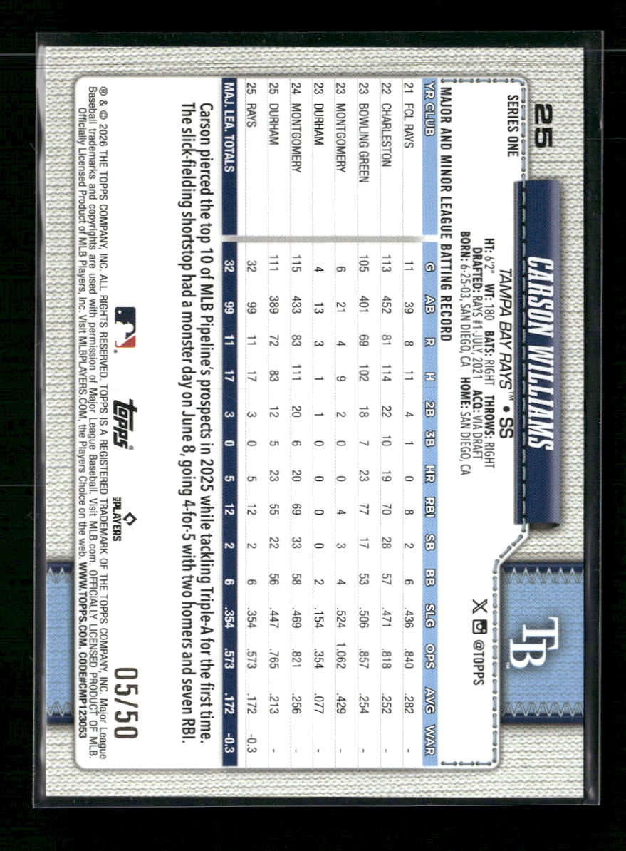 2026 Topps Gold Diamante Foil Carson Williams #/50 #25