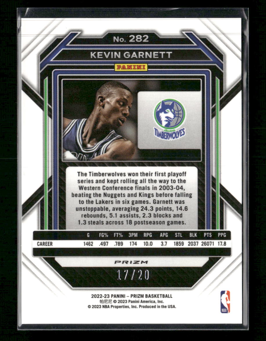 2022-23 Panini Prizm Prizms Fast Break Bronze Kevin Garnett #/20 #282