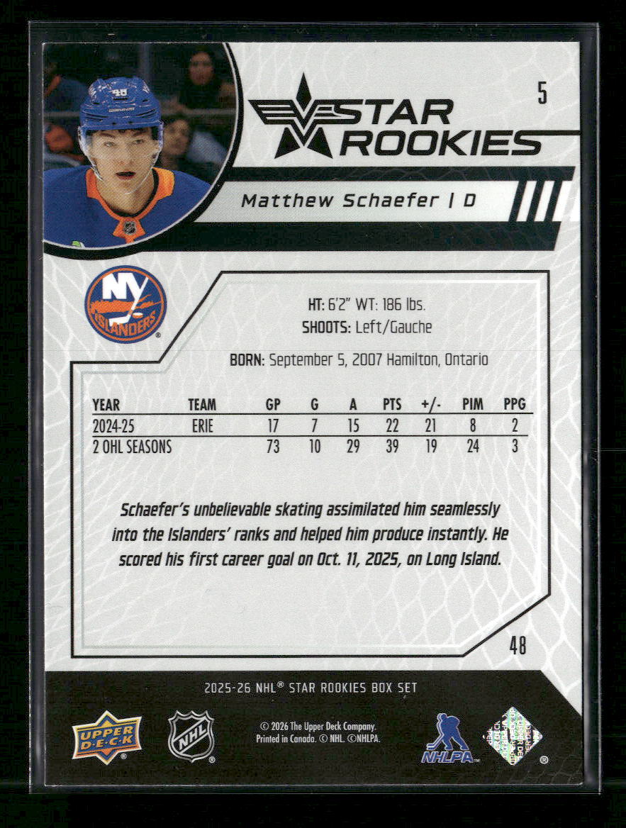 2025-26 Upper Deck Star Rookies Mathew Schaefer #5