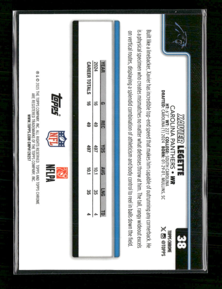 2025 Topps Chrome Football Leather Orange Xavier Legette #/25 #38