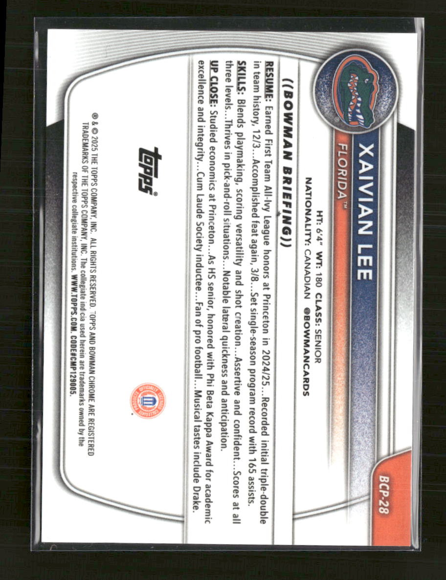 2025-26 Bowman Chrome Prospects Red Mojo Refractor Xaivian Lee #/5 #BCP-28