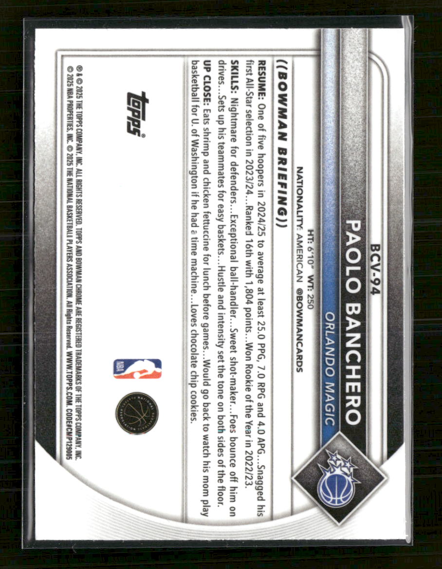2025-26 Bowman Chrome Green Shimmer Refractor Paolo Banchero #/99 #BCV-94