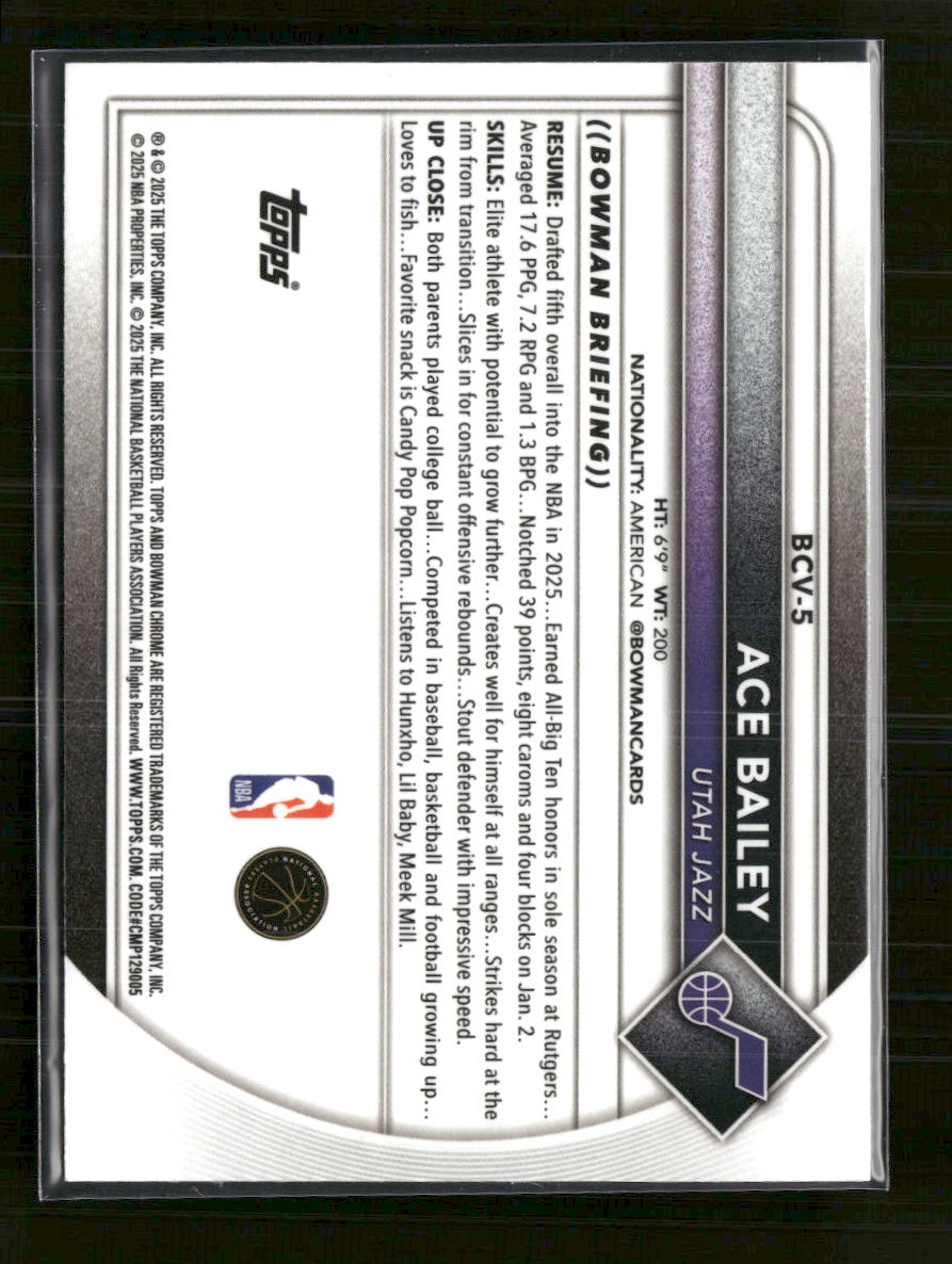 2025-26 Bowman Chrome Reptilian Green Refractor Ace Bailey #/99 #BCV-5