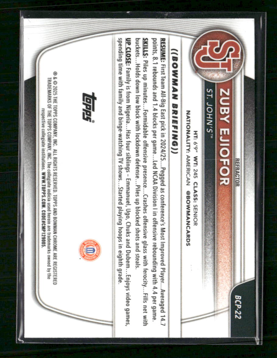 2025-26 Bowman Chrome Prospects Refractor Zuby Ejiofor #/499 #BCP-22