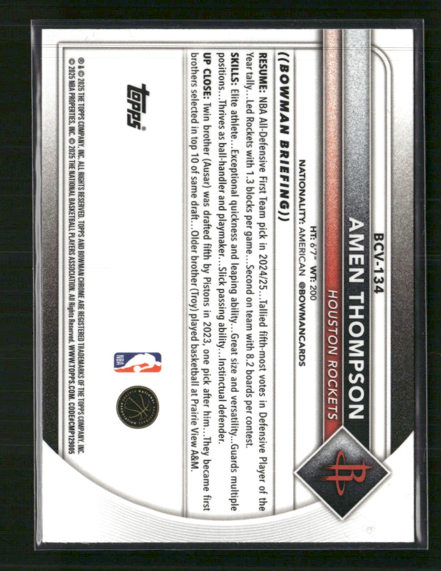2025-26 Bowman Chrome Yellow Refractor Amen Thompson #/75 #BCV-134