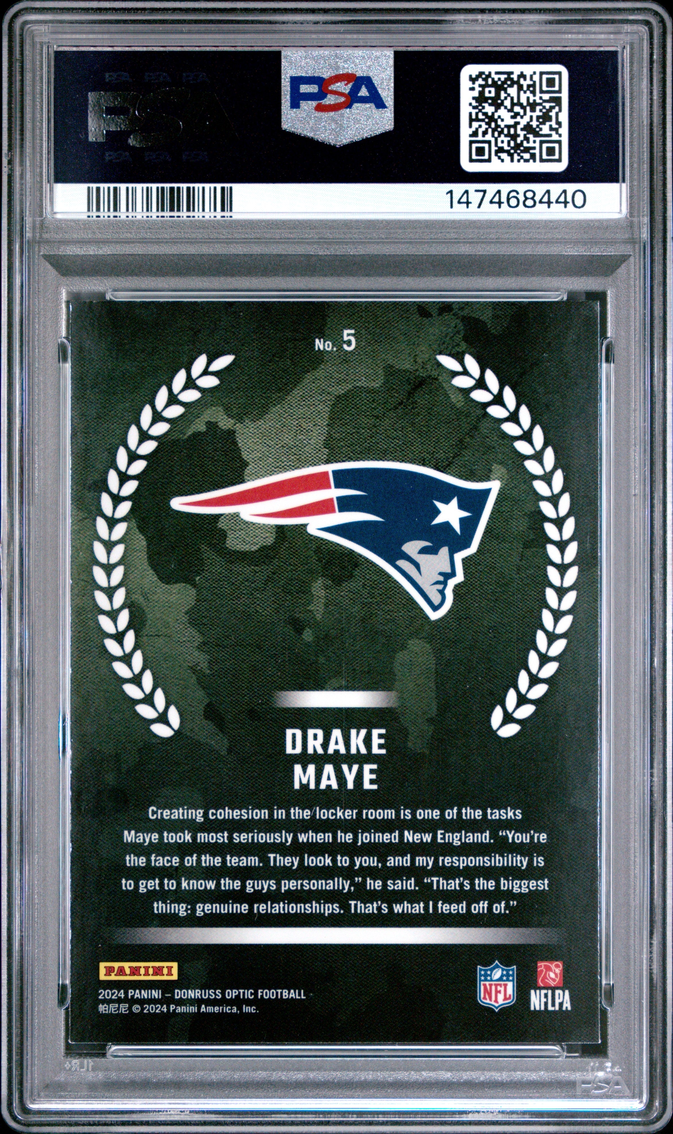2024 Panini Donruss Optic Rookie Recruits Drake Maye 9 PSA #5