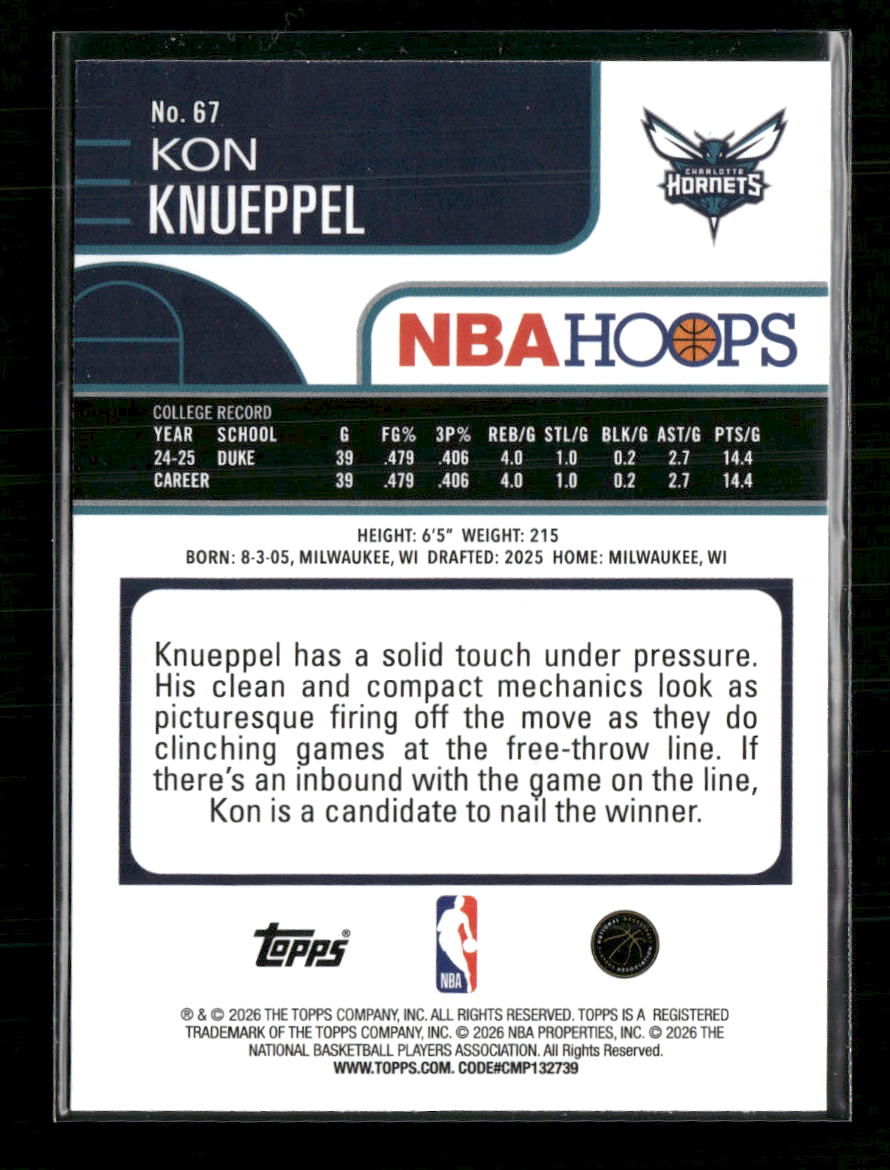 2025-26 Hoops Kon Knueppel Rookie #67
