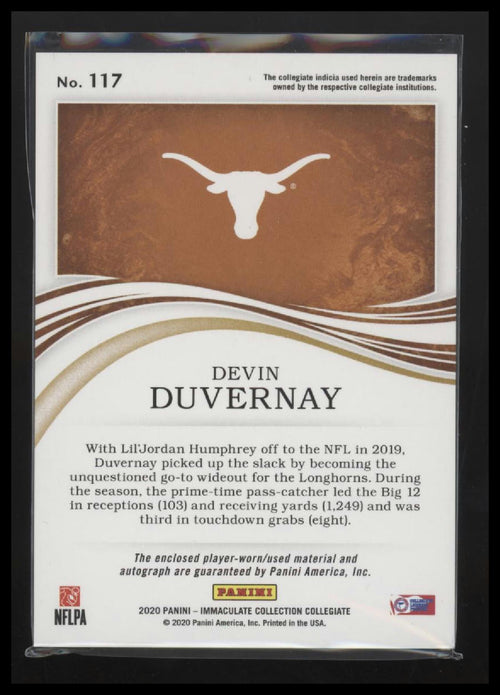 2020 Panini Immaculate Collegiate RC Patch Auto #/25 Devin Duvernay #117