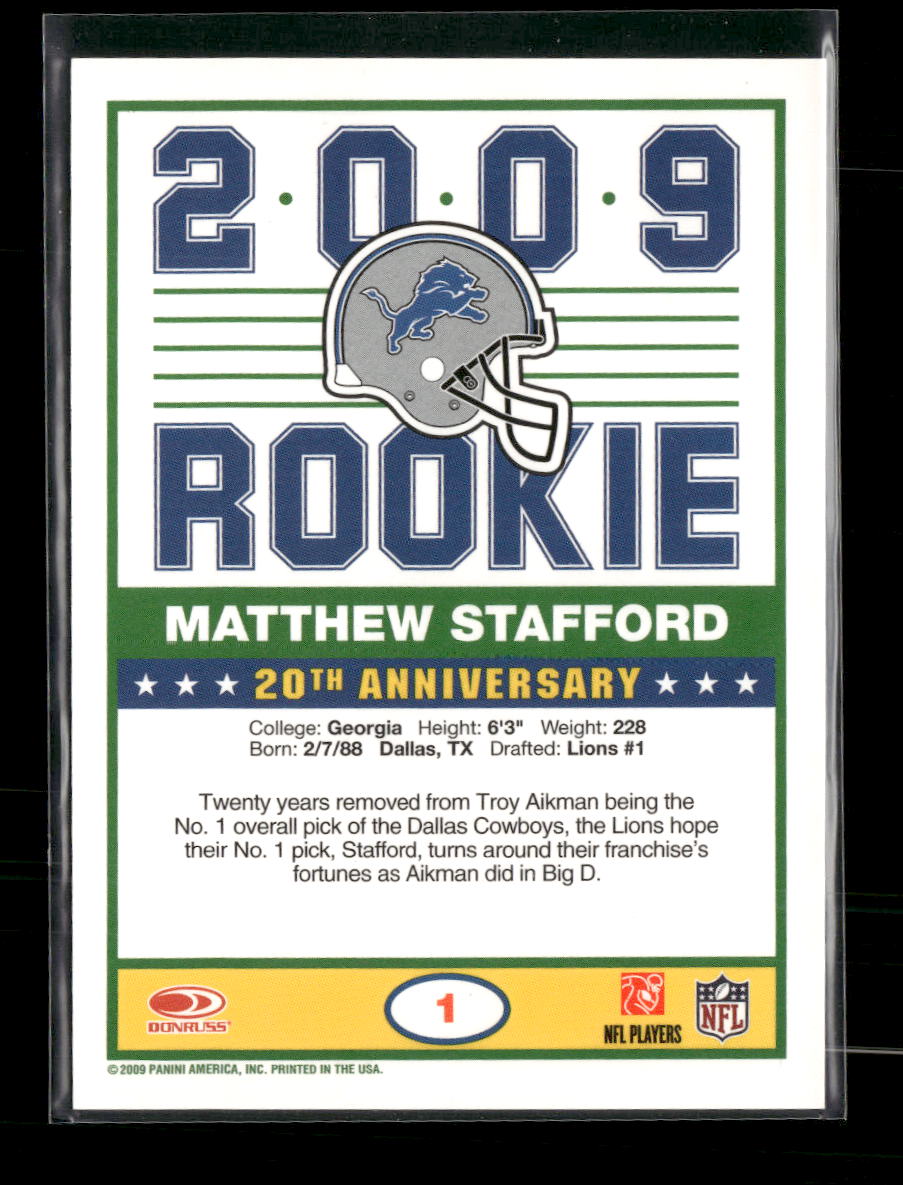 2009 Score 1989 Score Inscriptions Matthew Stafford #1