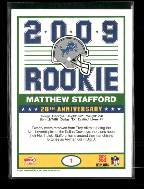 2009 Score 1989 Score Inscriptions Matthew Stafford #1
