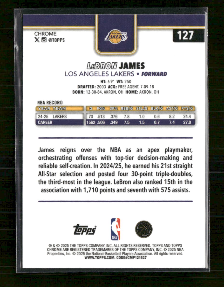 2025-26 Topps Chrome Red White and Blue Refractor LeBron James #127