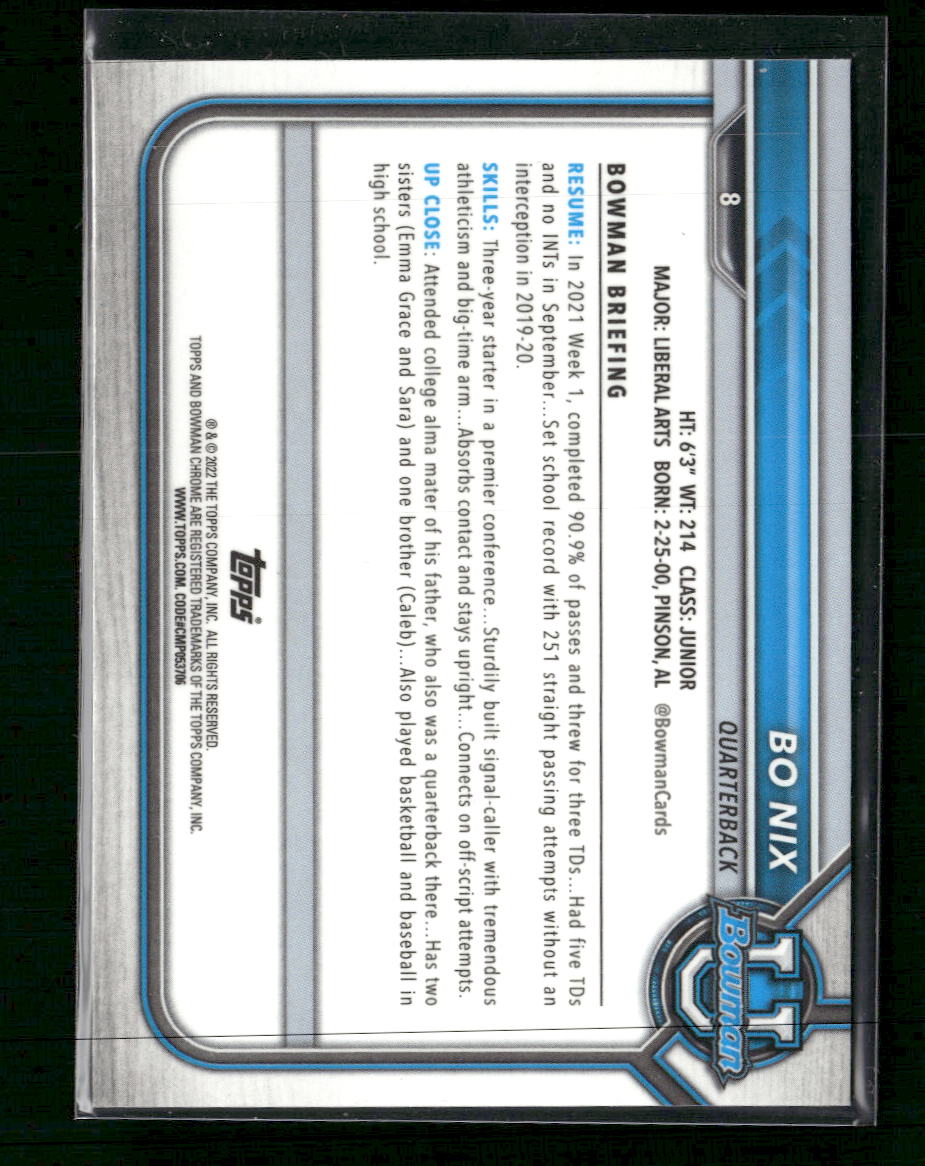 2021-22 Bowman University Chrome Pink Bo NIx #8