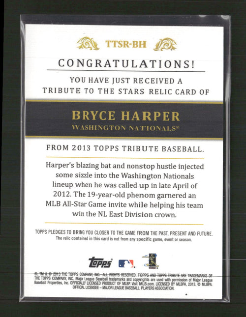 2013 Topps Tribute Tribute to the Stars Relics Orange Bryce Harper #/50 #TTSR-BH