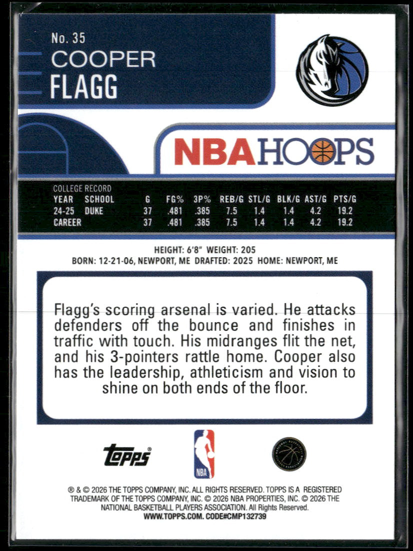 2025-26 Hoops Cooper Flagg Rookie #35