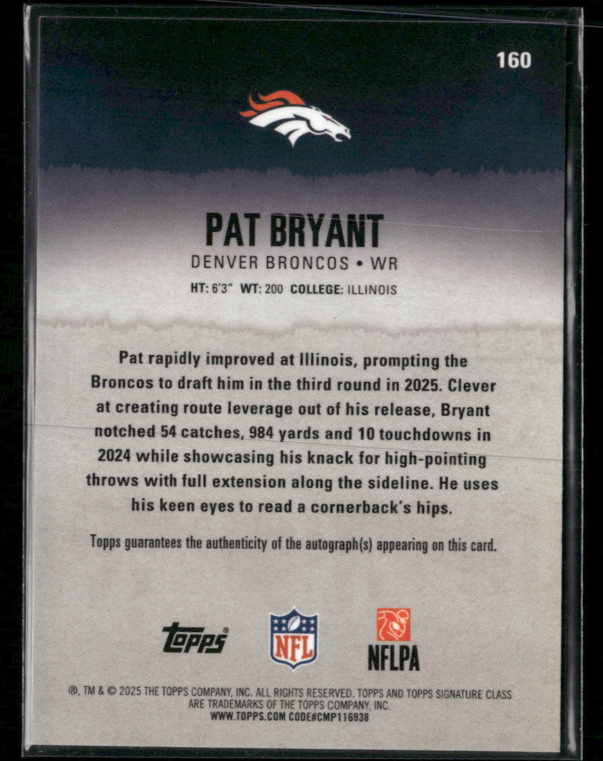 2025 Topps Signature Class Orange Pat Bryant Rookie #/50 #160