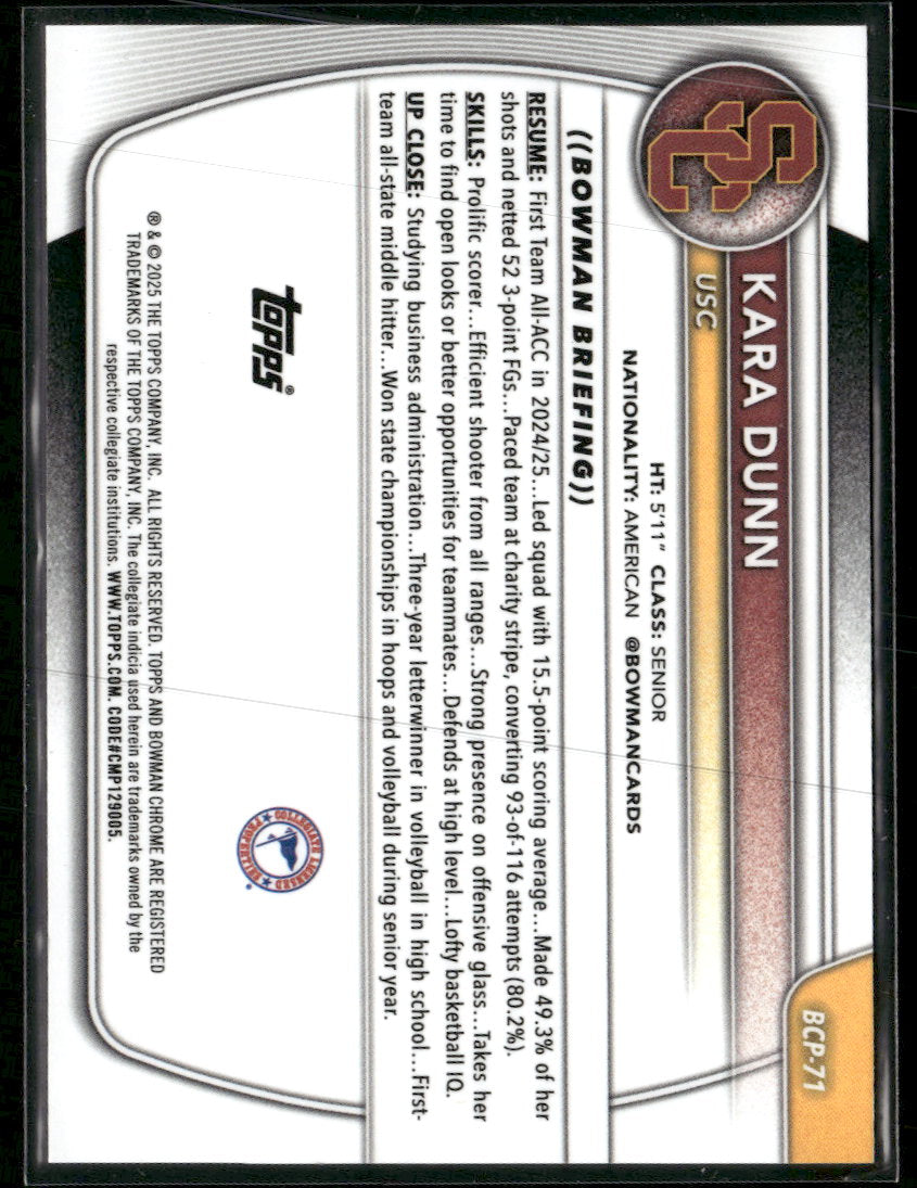 2025-26 Bowman Chrome Prospects Red Mojo Refractor Kara Dunn #/5 #BCP-71