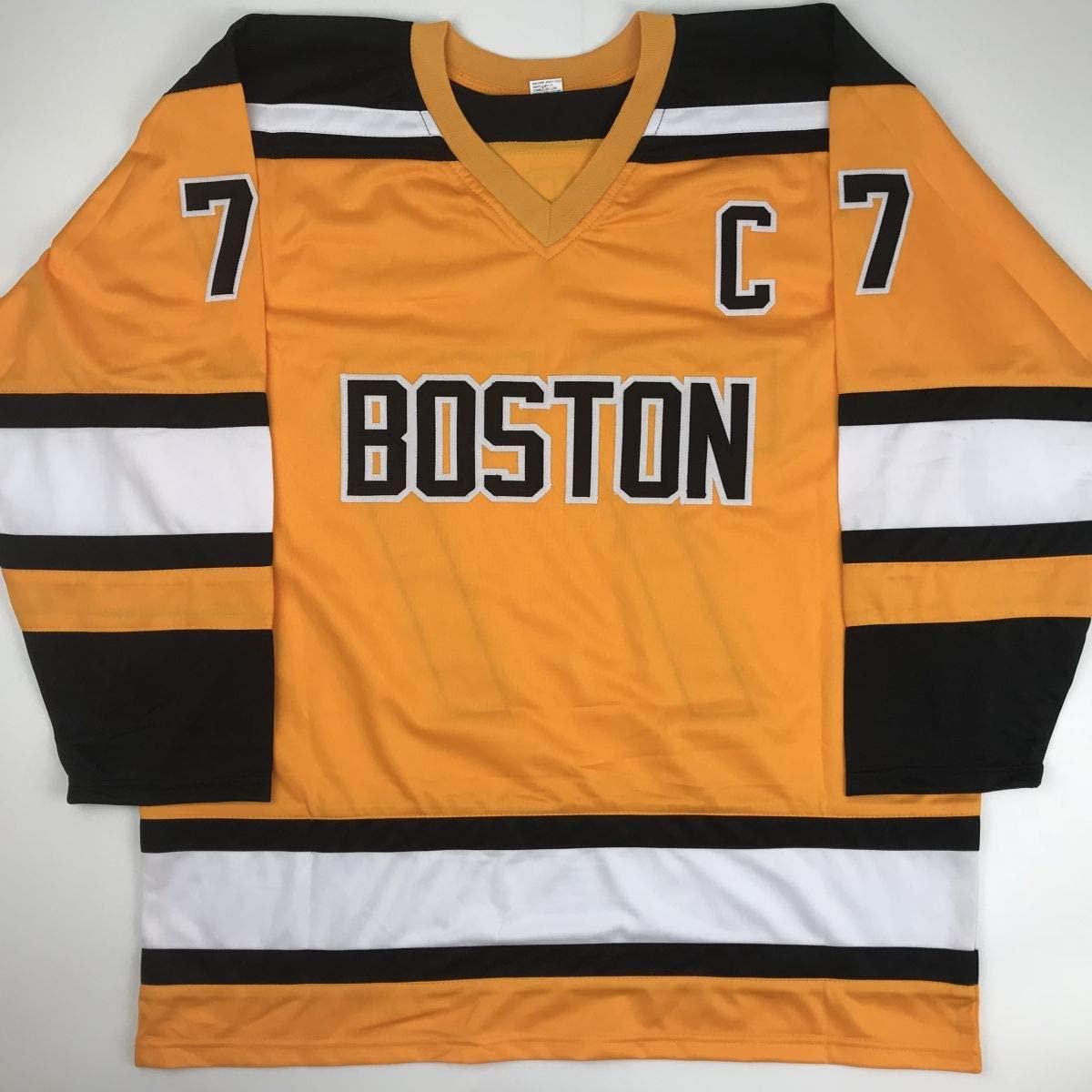 Autographed/Signed Ray Bourque Boston Yellow Hockey Jersey JSA COA