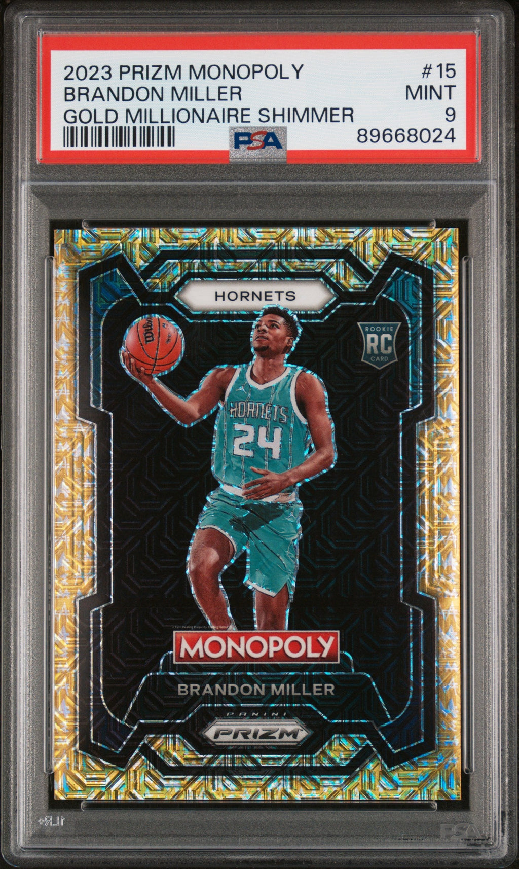 2023 Panini Prizm Monopoly Gold Millionaire Shimmer Brandon Miller 9 PSA #15