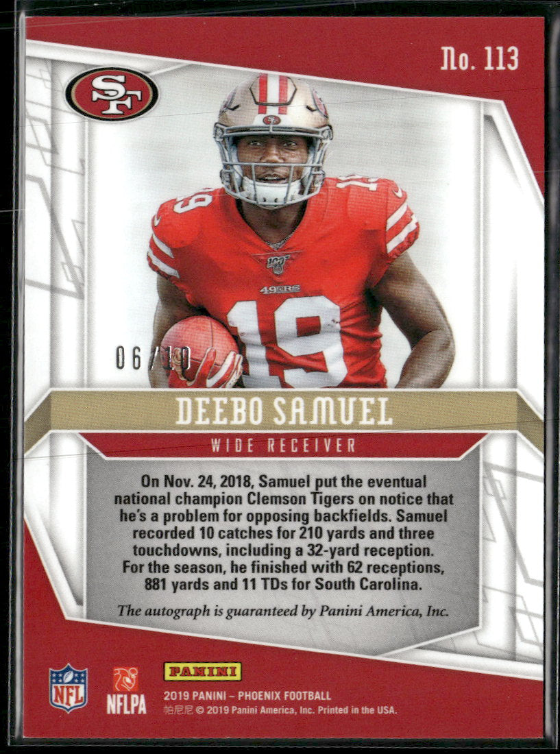 2019 Panini Phoenix Rookie Auto Green Deebo Samuel Rookie #/10  #113