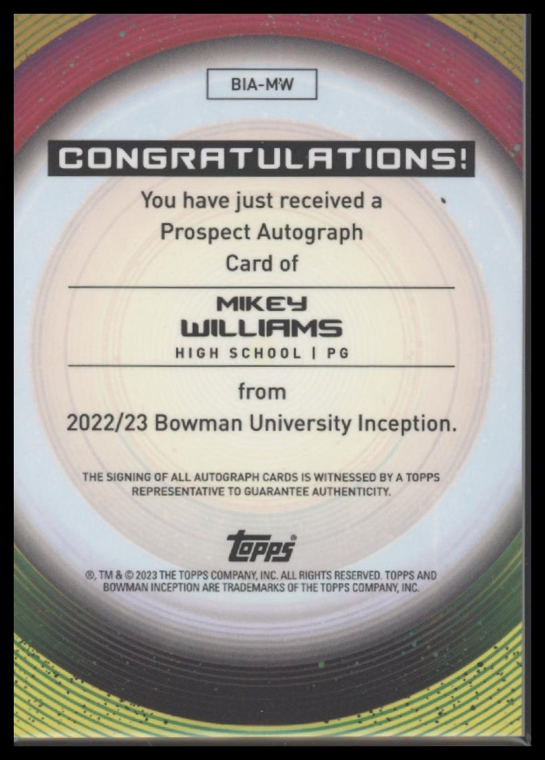2022-23 Bowman University Inception Orange /25 Mikey Williams Auto #BIA-MW