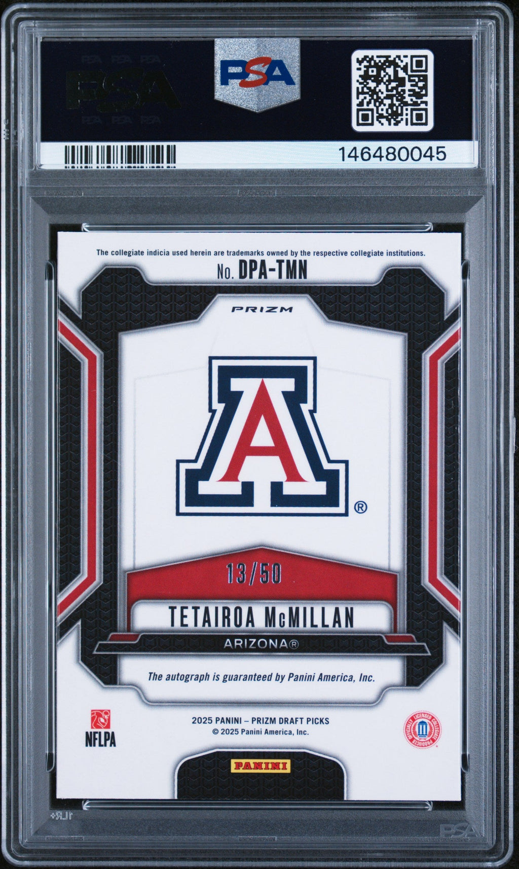 2025 Panini Prizm DP Auto-Purple Ice Tetairoa Mcmillan 8 Auto PSA #DPA-TMN